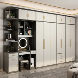 Modern Mirror Wardrobe Cabinet Room Furniture Laminate Wardrobe And Sliding Door Designs System With Dressing Table