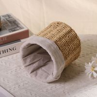 Keranjang Penyimpanan Dekoratif Boho Bulat Kecil Anyaman Alami untuk Meja Rias, Kamar Tidur, Dekorasi Rumah, Kamar Mandi