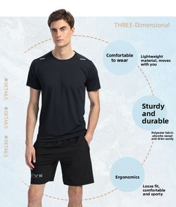 Nuova Tuta Sportiva Monocolore <span class=keywords><strong>per</strong></span> Corsa e Fitness, T-shirt a Maniche Corte da Uomo in Poliestere, Assorbente e ad Asciugatura Rapida <span class=keywords><strong>per</strong></span> l'Estate - Product Image 6