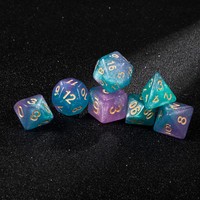 Ensemble de dés polyédriques mystiques et éthériques 7 pièces, motif galaxie nébuleuse scintillante, accessoire de jeu de table RPG avec impression dorée