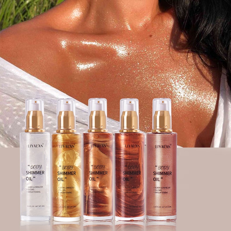 Private Label Custom Highlighter Makeup Bronzer Skin Glow Body Glitter Liquid Body Shimmer Oil