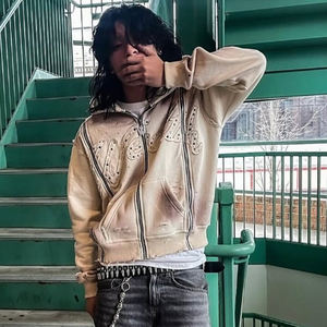 Sudadera con Capucha Corta de Algodón Oversize de Diseño Exclusivo con Logotipo Bordado Personalizado de Pedrería, de Alta Calidad, para Fabricantes de Ropa Urbana - Product Image 4