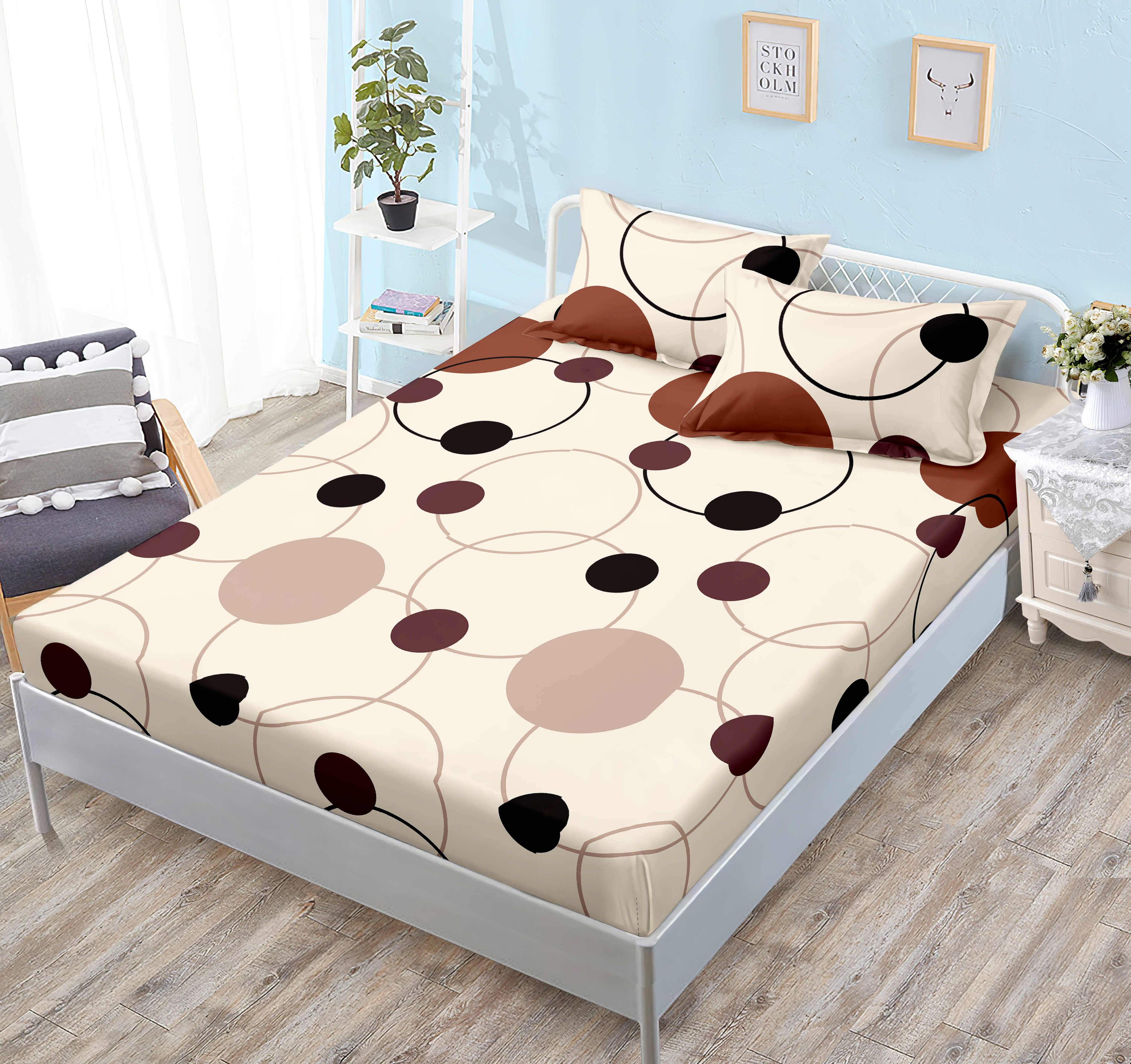 Motif combiné beige géométrique à pois et lignes.