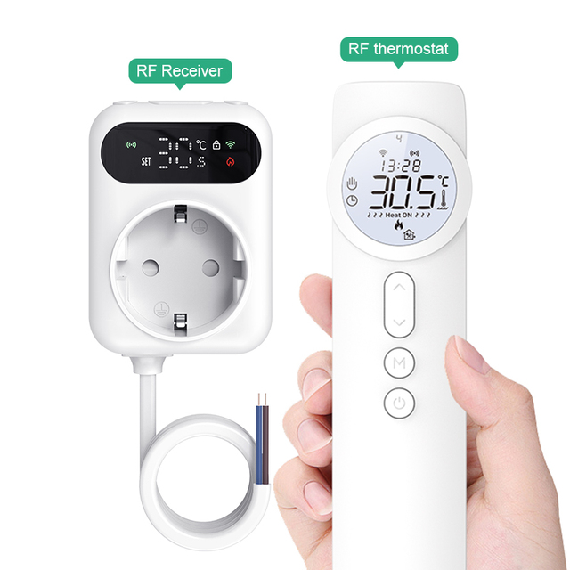 Tuya Smart Home RF 433 MHz Wi-Fi Wireless Thermostat Modern Design Remote Control Gas Boiler Plug-in Socket Receiver Thermostat