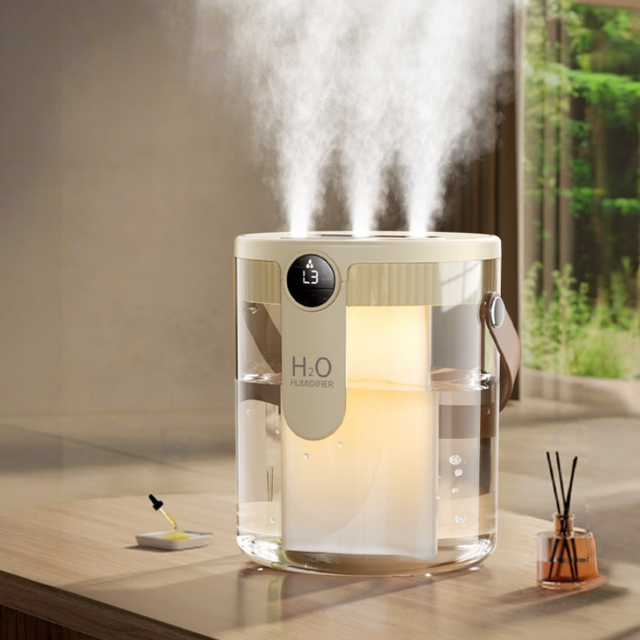 New Household 1.5L Light Tone 3 Nozzle Heavy Fog Humidification and Water Replenishment Wireless Portable Desktop Humidifier