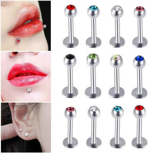 Couleur Cristal Labret <span class=keywords><strong>Anneau</strong></span> <span class=keywords><strong>5mm</strong></span> Boule En Acier <span class=keywords><strong>Oreille</strong></span> Nez 10mm Bar Lip Stud Piercing Bijoux - Product Image 2