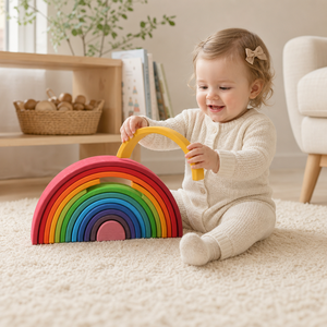 Grand empileur <span class=keywords><strong>arc</strong></span>-<span class=keywords><strong>en</strong></span>-<span class=keywords><strong>ciel</strong></span> <span class=keywords><strong>en</strong></span> bois Montessori pour environnement préparé, jouet éducatif durable pour le développement de la motricité globale et de l'imagination - Product Image 1