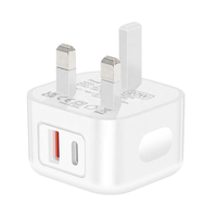 Chargeur mural USB Type-C 20W PD QC3.0 double port, prise UK, adaptateur d'alimentation à charge rapide pour iPhone Samsung Android