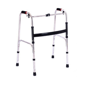 Andador de cuatro patas con ruedas para personas mayores y pacientes hemipléjicos, diseño plegable de acero inoxidable - Product Image 1