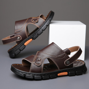 รองเท้าแตะหนังนิ่มผู้ชาย พื้นหนา กันลื่น รองเท้าชายหาด สีน้ำตาล หนังวัว สวมใส่สบาย สไตล์วัยรุ่น - Product Image 1