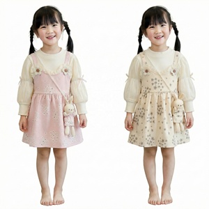 Abbigliamento per Bambine, <span class=keywords><strong>Vestito</strong></span> Primaverile e Autunnale 2025, Gonna Floreale Finta a 2 Pezzi con Coniglietto - Product Image 1