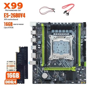 X99 P4 เมนบอร์ดชุดชุดอุปกรณ์พร้อม LGA2011-3 Xeon E5-2680V4 CPU DDR4 16GB(2*8GB) 2133MHZ RAM NVME M.2 SATA X99 เมนบอร์ด - Product Image 1