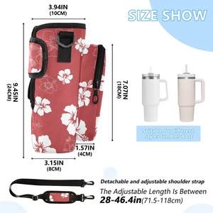 Sac de transport pour bouteille d'eau ou de café, motif Hawaïen personnalisé Fleur de Lava Rouge Hau, avec bandoulière réglable, idéal pour la vente à la demande - Product Image 3