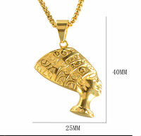 Collier en acier inoxydable plaqué or 18k avec pendentif reine égyptienne néfertiti cléopatra