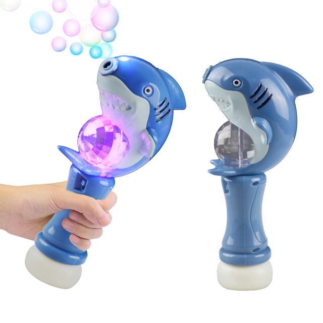 Summer Outdoor 9" Light up Shark Bubble Water Gun Light Projection Ball Bubble Soap Gun Indoor Play Bubble Machine Gun for Kids