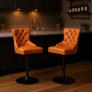 Tabourets de bar pivotants orange rétro en PU, hauteur réglable de 26 à 33 pouces, avec dossiers capitonnés, pour la maison ou le pub - Product Image 2
