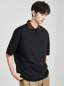 Men's Summer Casual <strong>White</strong> T-Shirt Contrast Color Short- &amp; Half-Sleeved for <strong>Polo</strong> High-End Style <strong>Top</strong> with Simple Solid Pattern - Product Image 6
