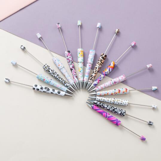 Plastic Beaded Pen Student Creative Handmade DIY Ball Pen Water Transfer Flower Beaded Pen