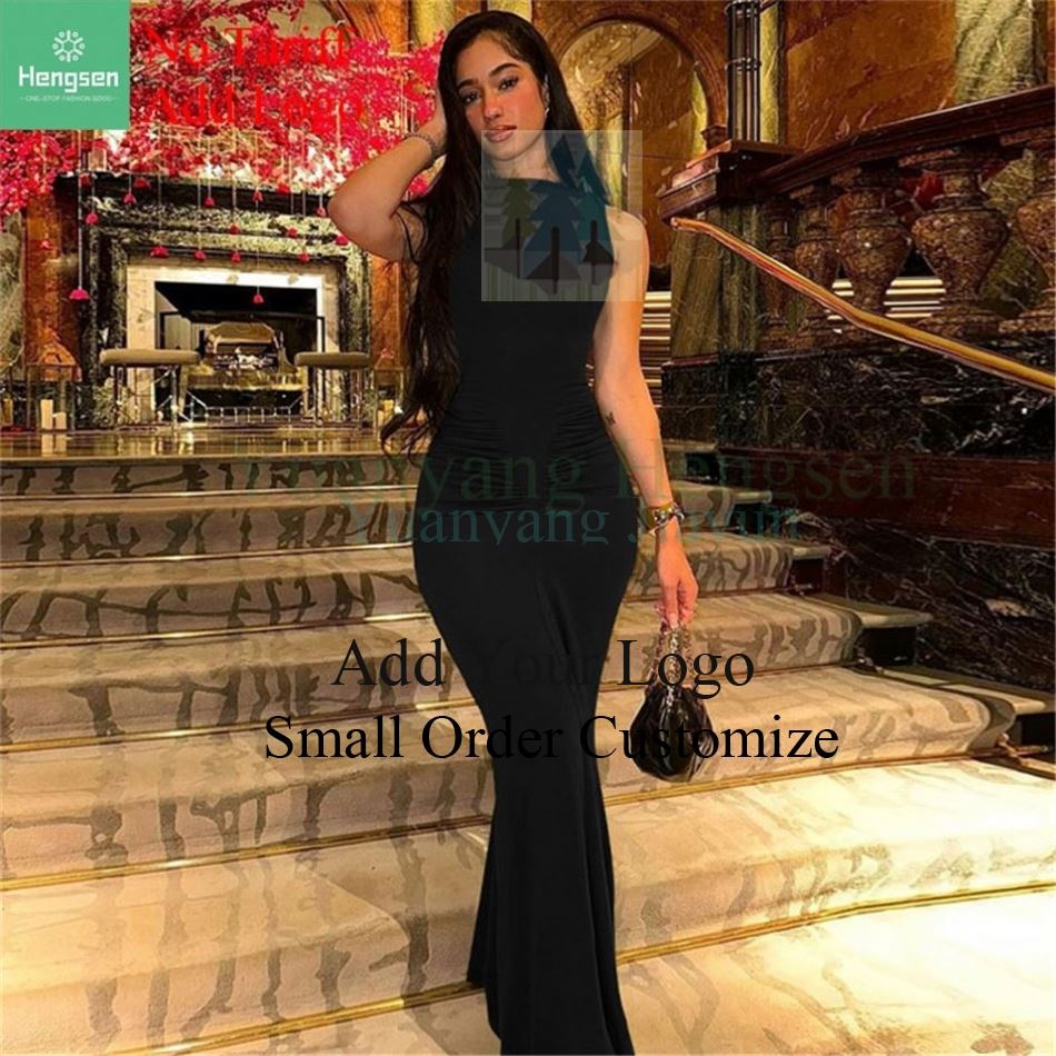 black floor length wedding guest dress V-Neck Black Mother of the Bride Dress with Long Lace Sleeves-Bridelily main image 1
