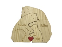 Vente en gros d'ours en bois sculpté sur mesure câlins coeur rouge jouet 3D art vente à chaud famille d'ours en bois puzzle artisanat