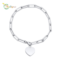 Bracelet en acier inoxydable 316L avec breloque cœur, fermoir mousqueton gravable, bijoux délicats pour femmes, vente en gros, personnalisation OEM