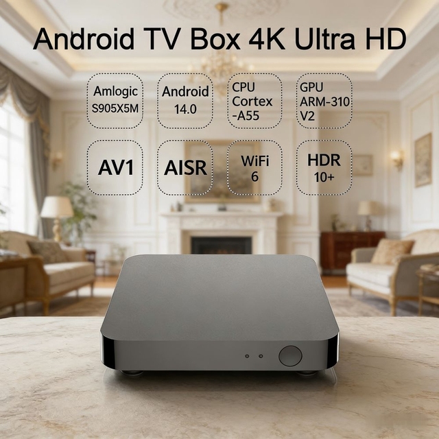 Android 14.0 Smart TV Box Amlogic S905X5M 4K Ultra HD AV1 HDR10+ Dual WiFi 6 Set Top Box for Live Sports