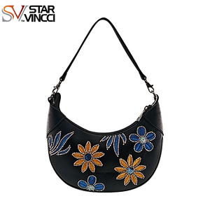 Bán hàng nóng chính hãng da của phụ nữ lưỡi liềm nách Vai Túi-thanh lịch hạt thêu handmade Vai Túi - Product Image 1