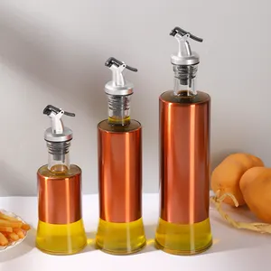 Botol Kaca Dispenser Minyak Dapur 200Ml 300Ml 500Ml Penggunaan Dapur Kecap Bulat Kemasan Kaca Minyak Kelapa dengan Tutup Tuang