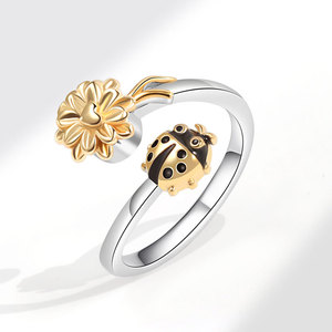 Anillos Abiertos Giratorios de Cobre Bañado en Oro con Gemas de Moda, Joyería de Insectos y Flores para Compromiso, Regalo para Mujer - Product Image 6