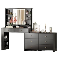 Grande coiffeuse moderne avec miroir LED, 8 tiroirs, station de charge, étagères ouvertes pour maquillage, idéale pour hôtel et chambre à coucher