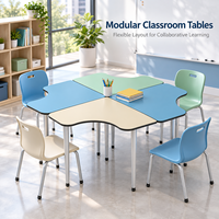Ensemble de table et de chaises de classe en métal modulaire avec un aménagement flexible, design minimaliste durable pour l'apprentissage collaboratif
