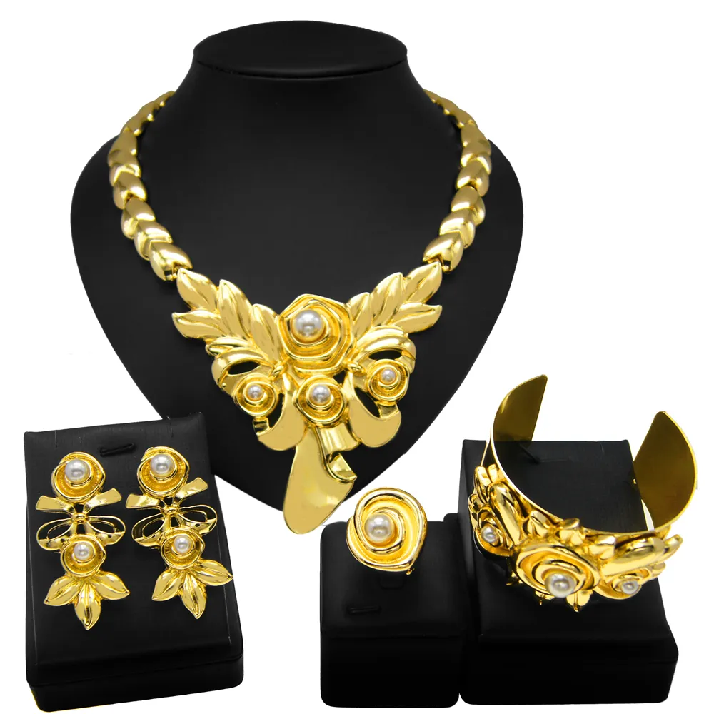 Conjunto de joias turcas para casamento, conjunto de joias banhadas a ouro 24k com pérola, conjunto de jóias étnicas, fábrica, atacado, novo designer de flores, 2022