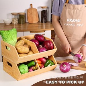 กล่องเก็บของไม้ไผ่ Meg Wooden แบบ 3 ช่อง พร้อมหูหิ้ว สำหรับจัดระเบียบผักผลไม้ในครัว - Product Image 3