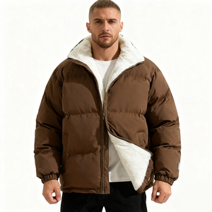 Custom Made Logo Down Puffer <b>Jacket</b> for Men New Arrival Thick Winter Warm Reversible Stand Collar Breathable Fabric - Product Image 1