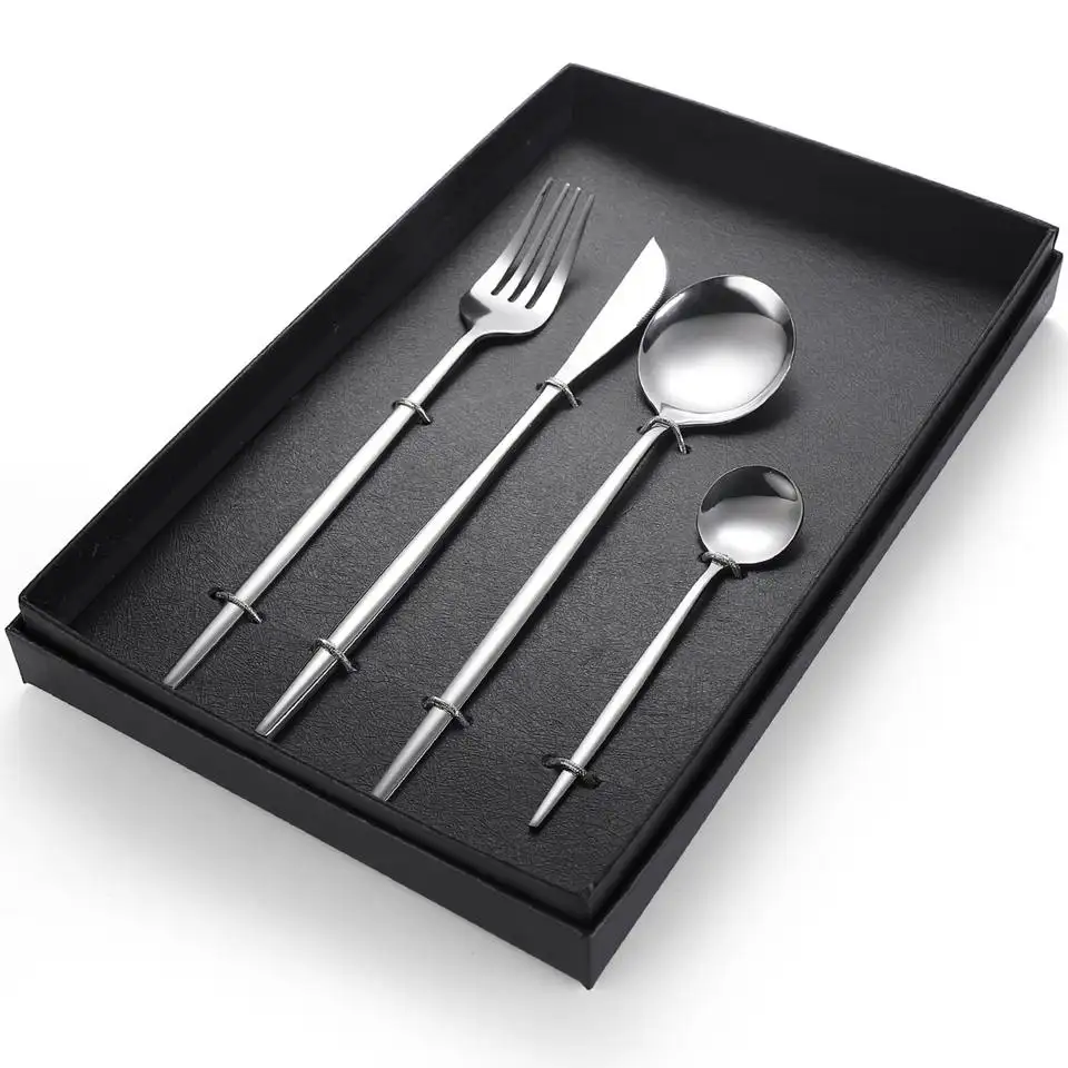 Customized Portuguese Hot Style Elegant Tableware Gold Plated Stainless Steel Spoon And Fork Set Cutlery