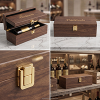 Caja de Madera de Nogal de Lujo para Vino, Estuche para una Sola Botella, Logotipo Personalizado, Herrajes Dorados, Tapa Abatible, Caja de Regalo de Madera Premium