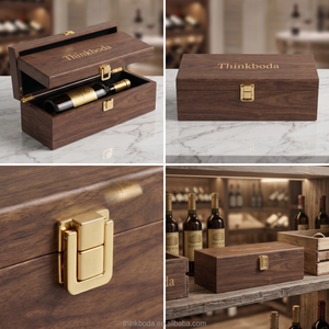 Boîte à <span class=keywords><strong>vin</strong></span> en bois <span class=keywords><strong>de</strong></span> noyer <span class=keywords><strong>de</strong></span> luxe, étui pour une bouteille, logo personnalisé, quincaillerie dorée, couvercle rabattable, emballage cadeau en bois <span class=keywords><strong>de</strong></span> qualité supérieure - Product Image 2