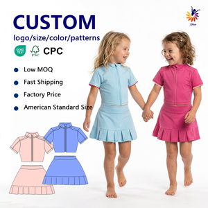 Set all'ingrosso per ragazze a maniche corte, gonna da yoga traspirante con pantaloncini integrati, tessuto a basso MOQ - Product Image 1