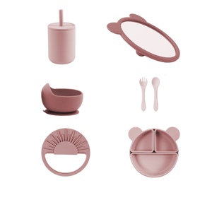 Wholesale Food Grade Silicone Kids Tableware Feeding Set Silicone <b>Baby</b> Bib <b>Spoon</b> Plate Bowl <b>Baby</b> <b>Weaning</b> Set Cup Bear Mirror - Product Image 4