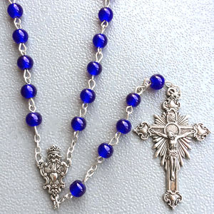 6mm di vetro <span class=keywords><strong>blu</strong></span> scuro perline rotonde religioso rosario Catholic gioielli collane <span class=keywords><strong>con</strong></span> medaglia di Fatima - Product Image 3