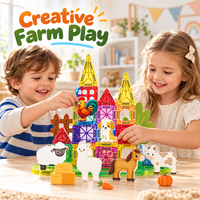 Jouets éducatifs sensoriels STEM pour enfants en bas âge, garçons et filles : blocs de construction magnétiques DIY Mini Ferme, tuiles magnétiques de 3,75 cm, boîte en métal