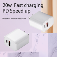 Chargeur rapide Premium 20W QC3.0 USB-A+C double port PD/GaN, adaptateur secteur compact, coque PC ignifuge pour prise US/EU 15/14