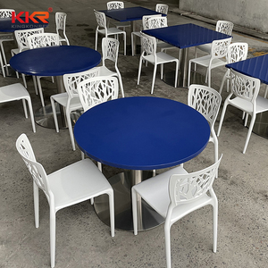 Màu Xanh Bàn Ăn Nhà Máy Bán Buôn Hiện Đại Bàn Acrylic Rắn Bề Mặt Bảng Thiết Kế Đơn Giản Cho Nhà Hàng Khách Sạn - Product Image 4