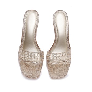 PVC Square Toe Slides Women <b>Beach</b> <b>Shoes</b> Sparkling Silver Gold Black Champagne Summer Sandals Fashion Casual Wear - Product Image 6