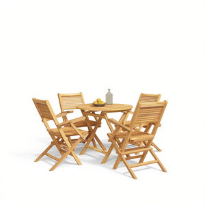 Ensemble de salle à manger de jardin en teck 4 places, mobilier d'extérieur pliable, design rustique - Product Image 1
