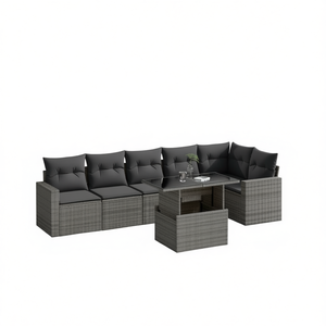 Ensemble de canapés de jardin en rotin gris, structure en acier, verre trempé, mobilier d'extérieur, design contemporain, 6 places - Product Image 1