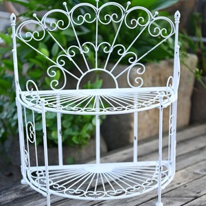 Portavasi <span class=keywords><strong>da</strong></span> Esterno in Ferro Battuto a Due Livelli, Semicircolare, Bianco, Stile Francese Minimalista, per <span class=keywords><strong>Balcone</strong></span> e Giardino, per <span class=keywords><strong>Piante</strong></span> Grasse e Fiori - Product Image 2