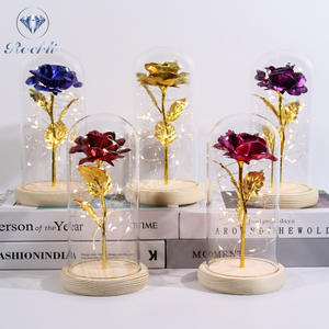 Flores de lámina de oro de 24K para el día de la madre, cúpula de cristal con luz LED, rosas encantadas, regalos de flores para boda, <span class=keywords><strong>2022</strong></span> - Product Image 2