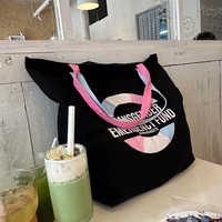 Sac fourre-tout en toile noire de luxe de taille moyenne pour femmes, avec logo personnalisé, sac à bandoulière en coton durable pour la promotion de la marque et l'usage quotidien