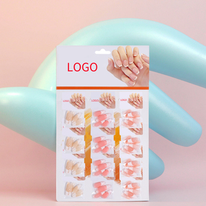 <span class=keywords><strong>Faux</strong></span> ongles personnalisés réutilisables en ABS, motif carré, français, couverture complète, longueur courte, pré-conçus, couleur nude unie - Product Image 1